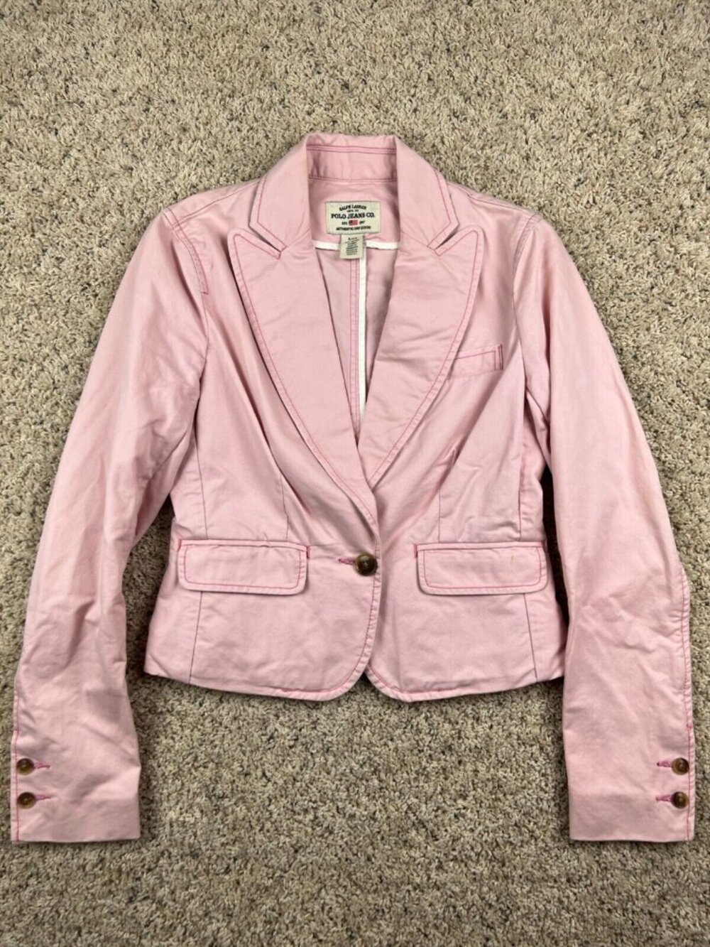 Ralph Lauren Polo Jeans Co. Pink Women’s Blazer Jacket Denim Cotton Long Sleeve￼